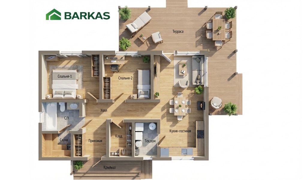 Баркас-108,2 планировка 3D