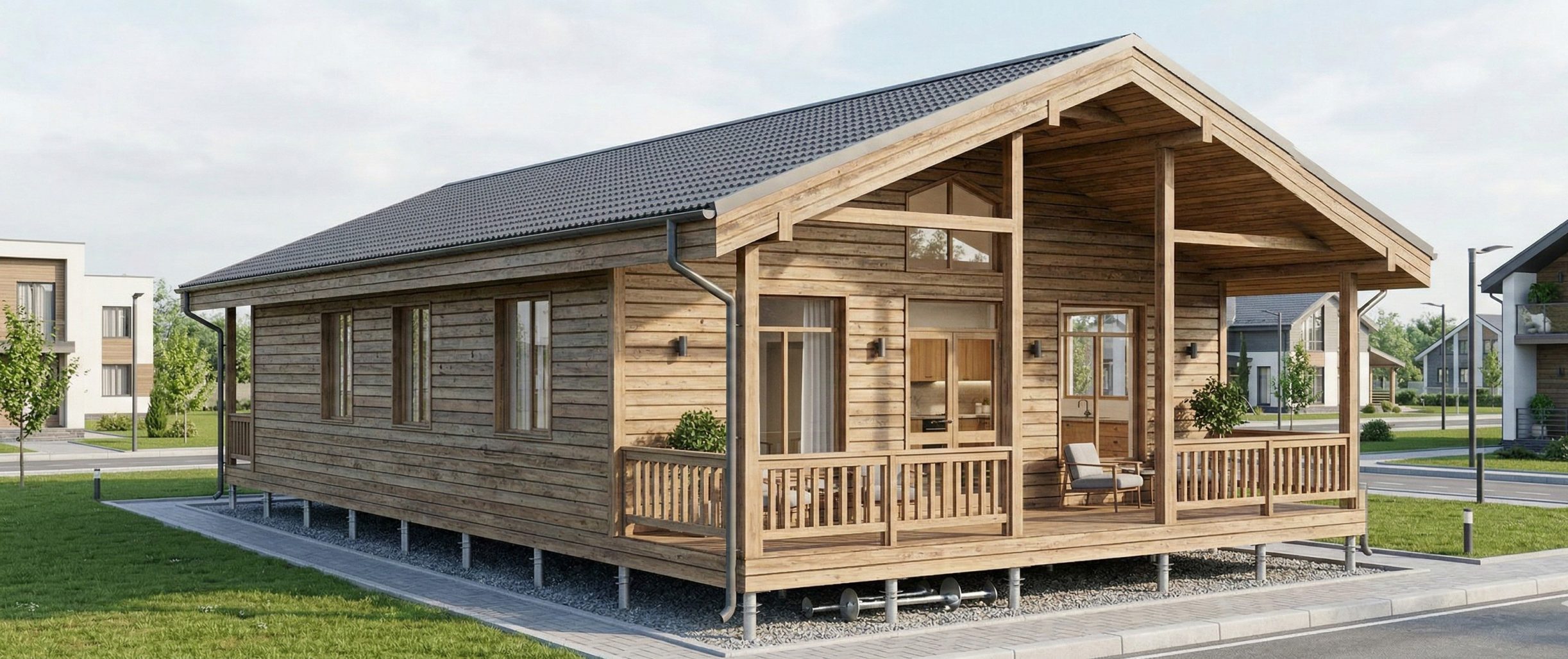 Каркасный дом в стиле Барнхаус Баркас-155 вид слева