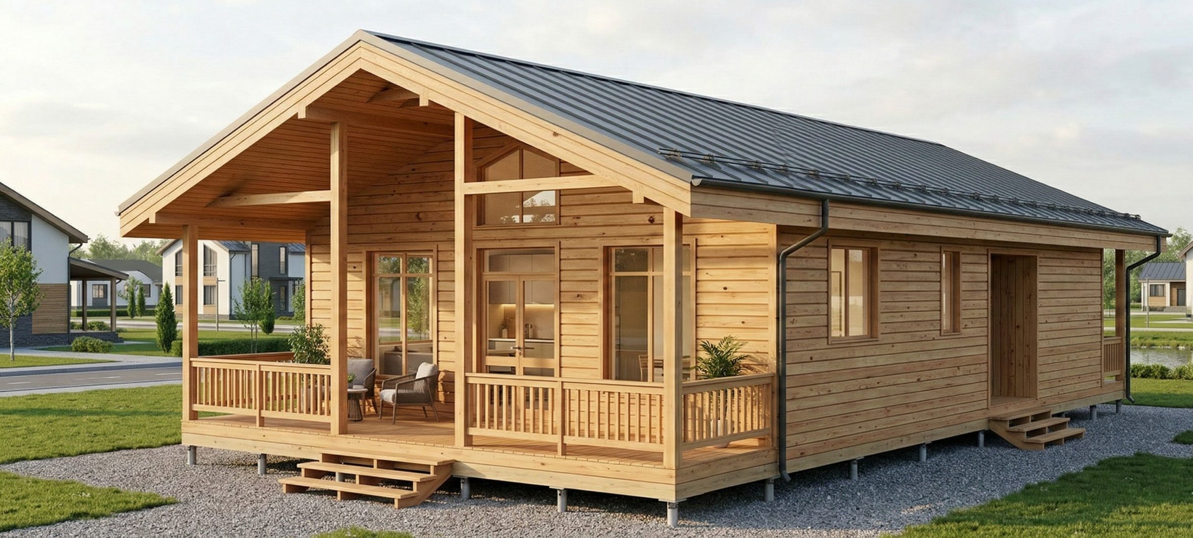 Каркасный дом в стиле Барнхаус Баркас-155 вид справа