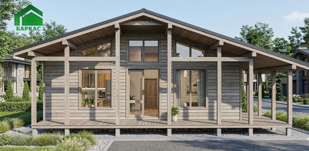 Проект каркасного дома Одноэтажный каркасный дом в стиле барнхаус «Баркас-166» 166 м² — строительство под ключ в Московской области