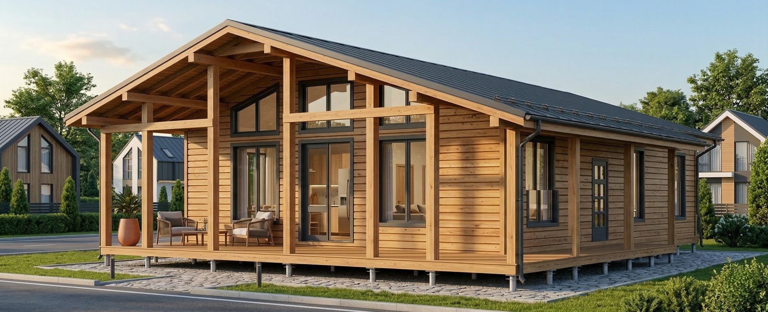 Каркасный дом в стиле Барнхаус Баркас-166 вид справа