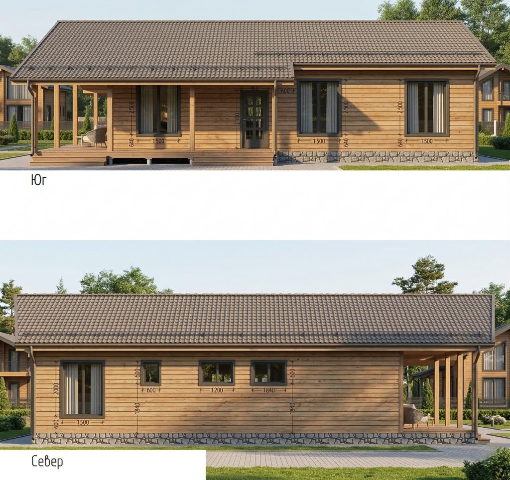 Каркасный дом в стиле барн Баркас-166 стороны Юг-Север