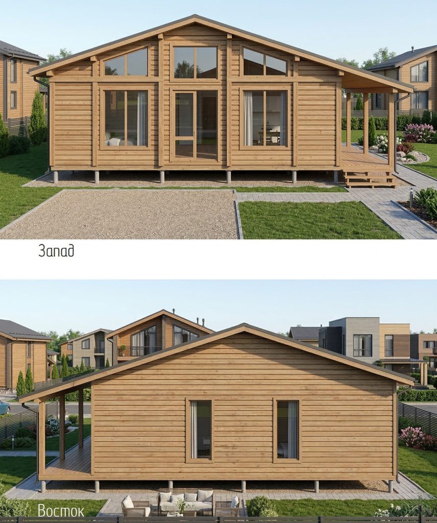 Каркасный дом в стиле барн Баркас-166 стороны Запад-Восток