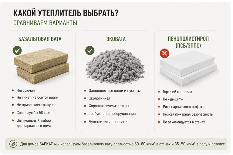 какой утеплитель выбрать для каркасного дома в подмосковье