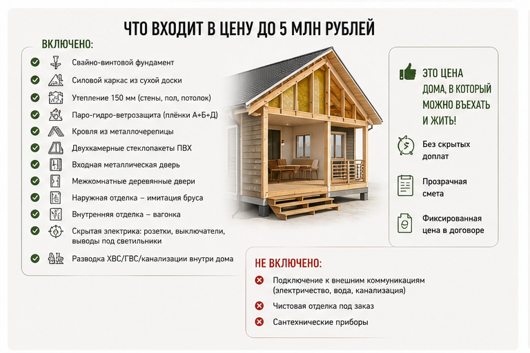 что входит в стоимость 5 миллионов каркасного дома под ключ