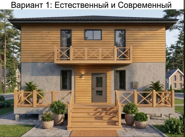 каркасный дом Баркас 195 окрас фасада естественный и современный