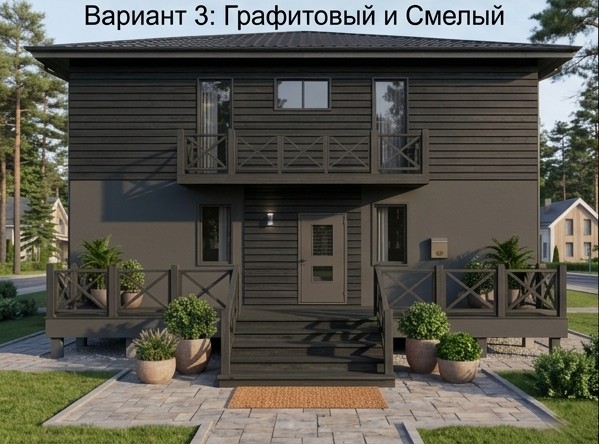 каркасный дом Баркас-195 окрас фасада графитовый и смелый