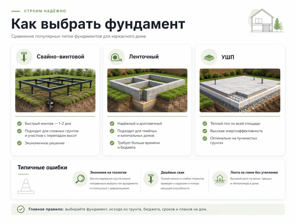 как выбрать фундамент для каркасного дома в подмосковье