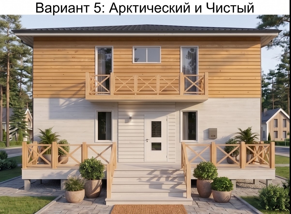 каркасный дом Баркас-195-окрас-фасада-арктический и чистый