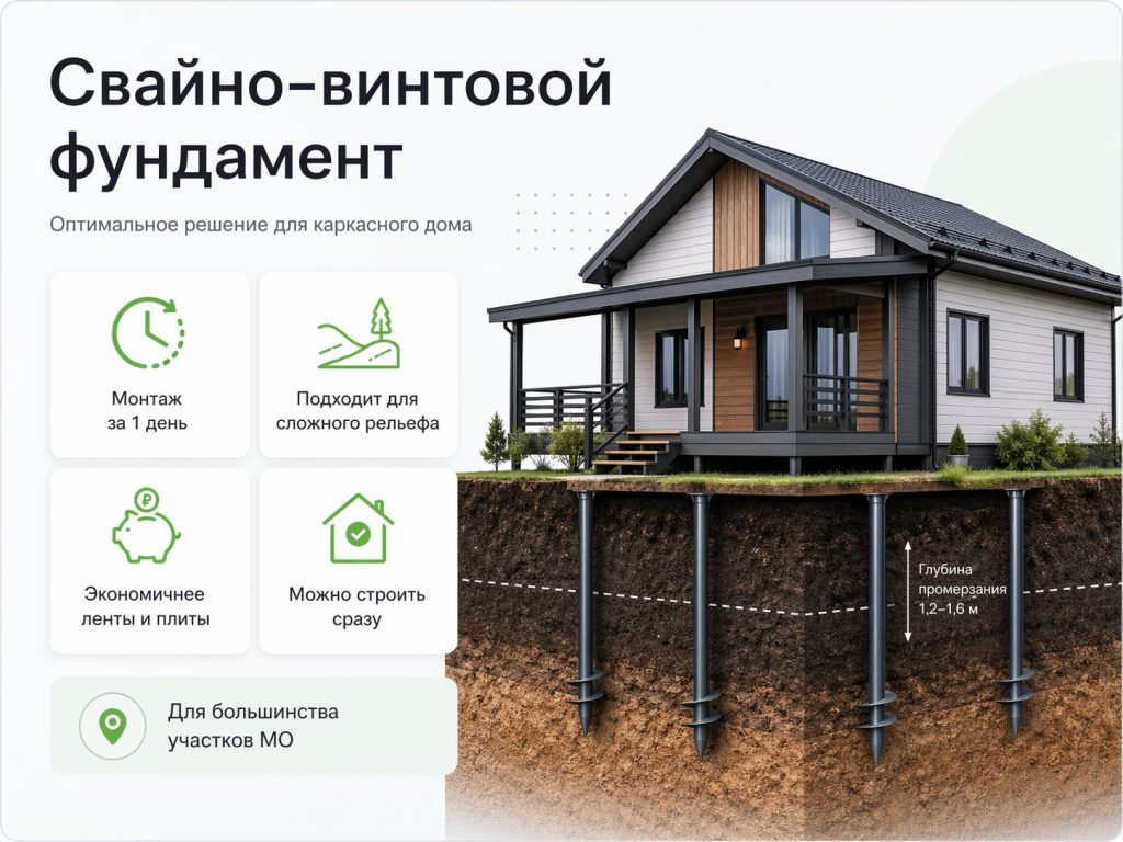 свайно-винтовой фундамент для каркасного дома плюсы